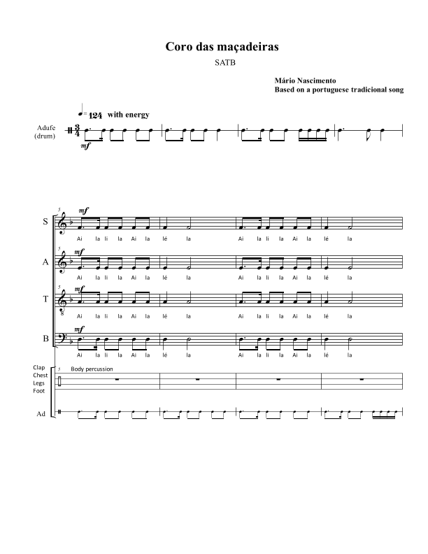 Coro das Maçadeiras (SATB and percussion) - with optional String Orchestra or Brass Quartet