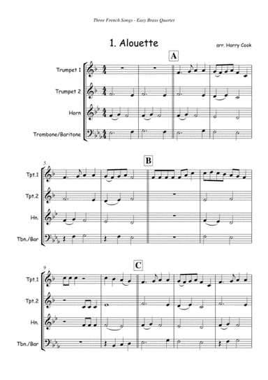 Three French Songs for Easy Brass Quartet (arr. Harry Cook)