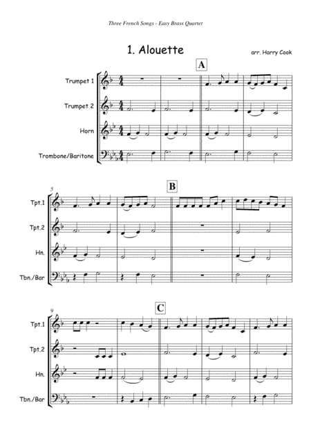 Three French Songs for Easy Brass Quartet (arr. Harry Cook)