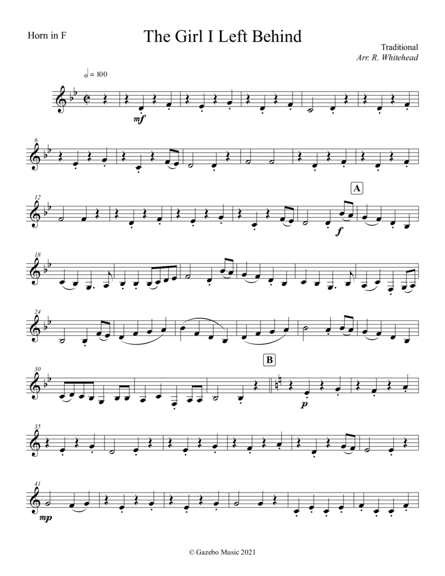 The Girl I left Behind (arr. R. Whitehead)