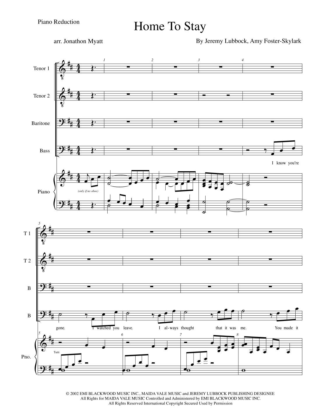 Home To Stay (arr. Jonathon Myatt)