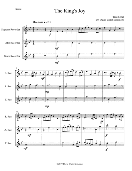 The King's Joy for recorder trio (soprano, alto, tenor) (arr. David Warin Solomons)