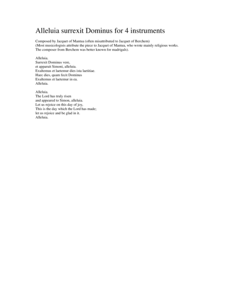 Alleluia surrexit Dominus (Easter anthem) arranged for recorder quartet (arr. David Warin Solomons)