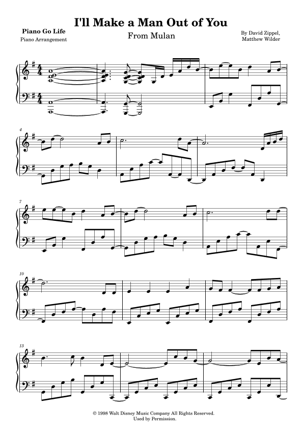 I'll Make A Man Out Of You (arr. Piano Go Life)