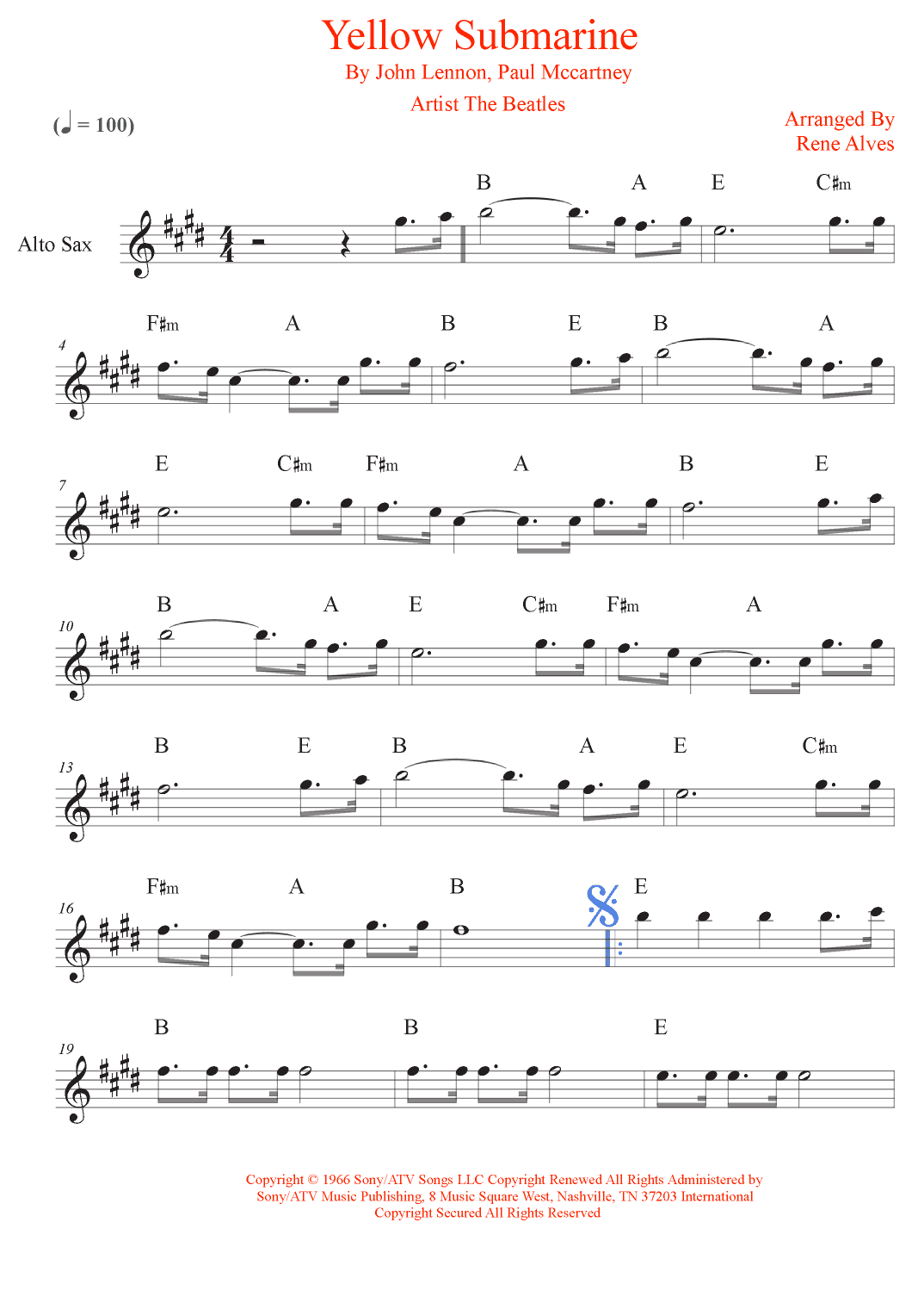 Yellow Submarine (arr. Rene Alves)
