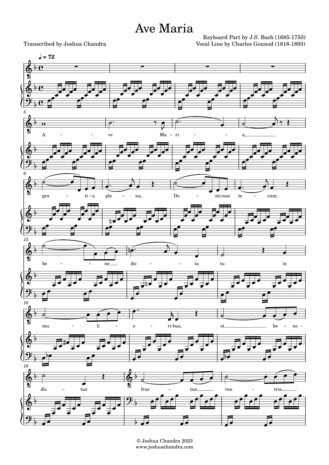 Ave Maria (Gounod) in F - piano and voice parts (arr. Joshua Chandra)