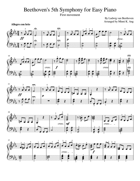 Beethoven's 5th Symphony for Easy Piano (arr. Minni K. Ang)