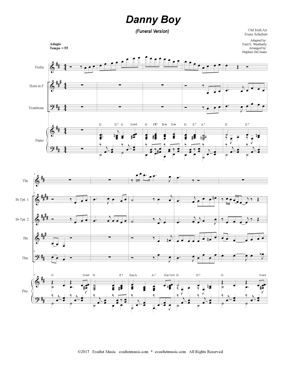 Danny Boy (Funeral Version) (Brass Quartet and Piano) (arr. Stephen DeCesare)