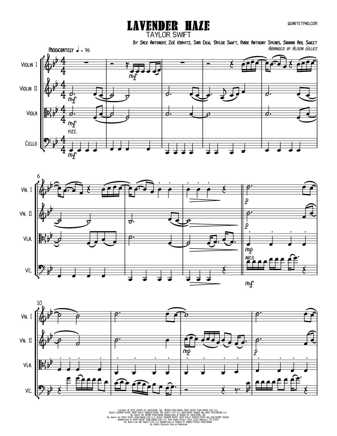 Lavender Haze (arr. Alison Gillies)
