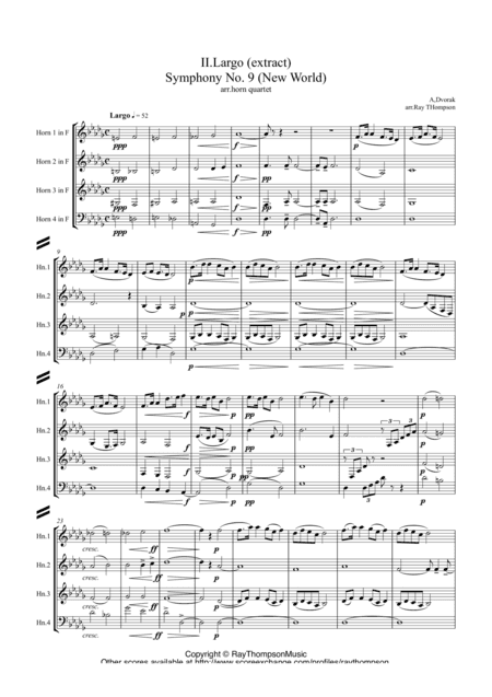 Dvorak: Mvt.II Largo (extract) from Symphony No.9 (New World) Op.95 - horn quartet (arr. Ray Thompson)
