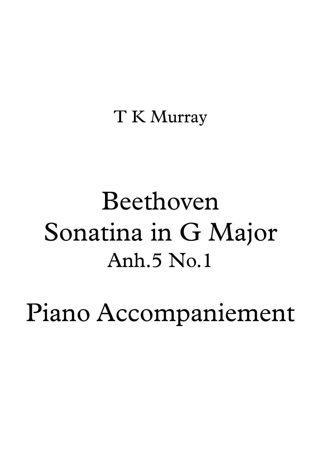 Beethoven - Sonatina in G - 2nd Piano Accompaniment Part (arr. TK Murray)