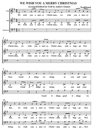 We Wish You A Merry Christmas A Cappella SAB (arr. Andrew Emmet)
