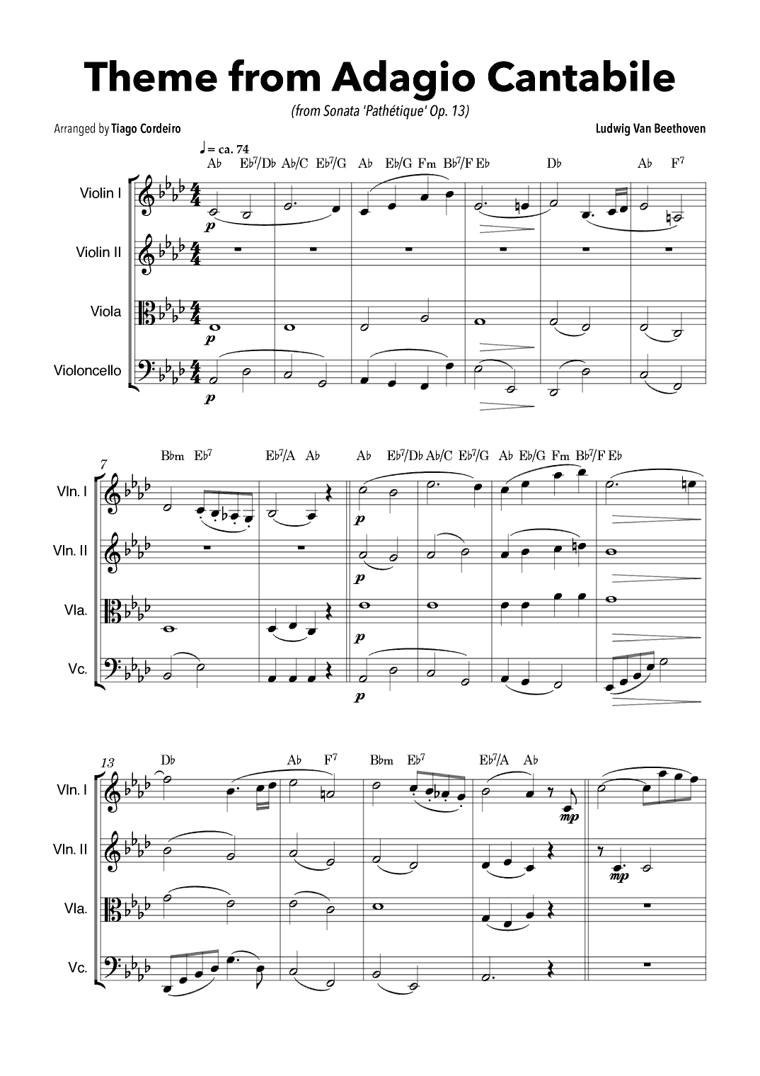 Theme From Adagio Cantabile (from Sonata 'Pathétique' Op.13) (arr. Tiago Cordeiro)
