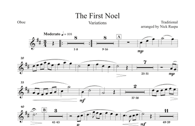The First Noel (Variations for Full Orchestra) Oboe part (arr. Nick Raspa)
