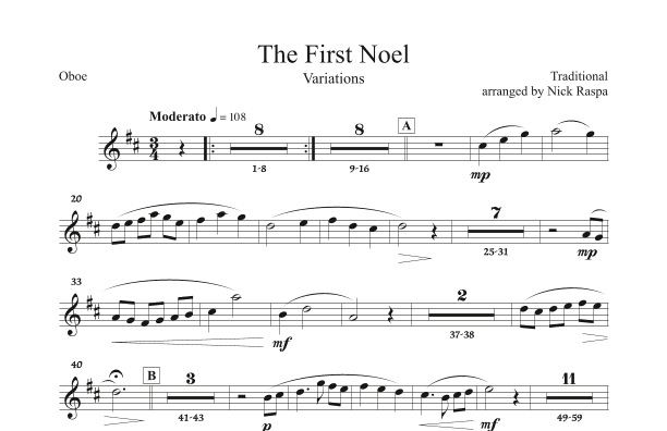 The First Noel (Variations for Full Orchestra) Oboe part (arr. Nick Raspa)