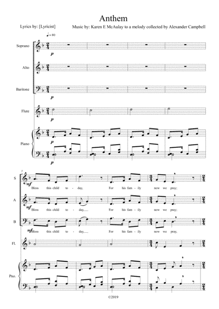 Baby's Chrstening: Bless this child, for SAB, flute and piano (arr. Karen E McAulay)