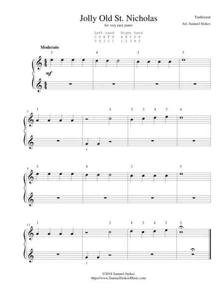 Jolly Old St. Nicholas - for very easy piano (arr. Samuel Stokes)