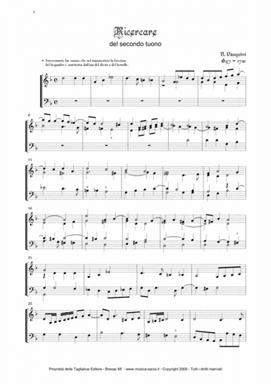 PASQUINI - RICERCARE FOR ORGAN