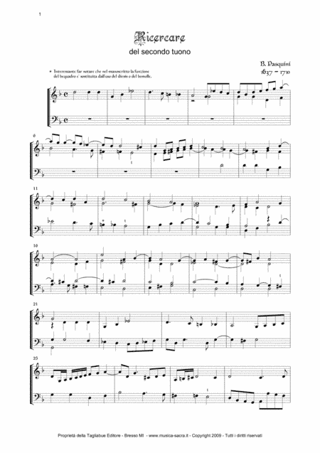 PASQUINI - RICERCARE FOR ORGAN