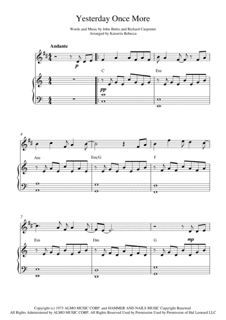 Yesterday Once More (arr. Kaiserin Rebecca)