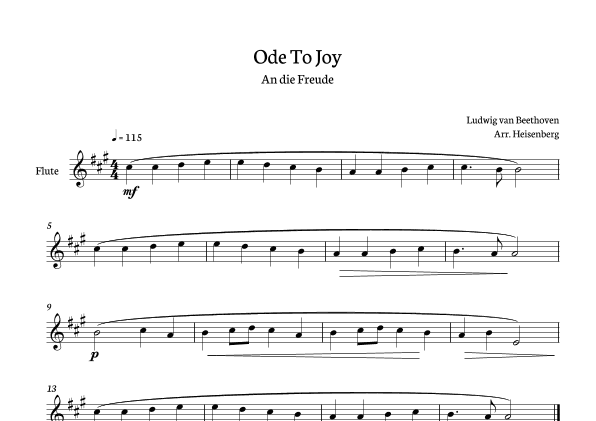 Beethoven - Ode To Joy for flute in A - clean version. (arr. Heisenberg)