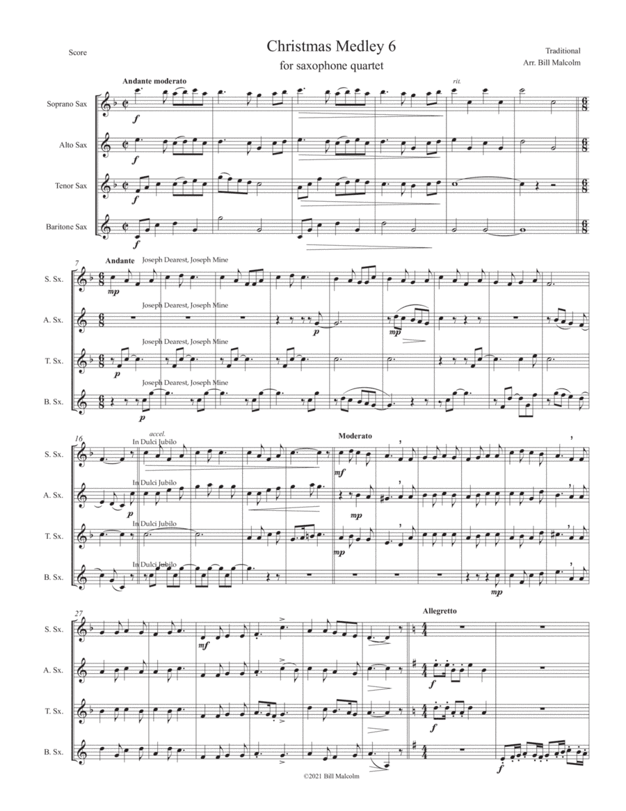 Christmas Medley 6 for saxophone quartet (arr. Bill Malcolm)