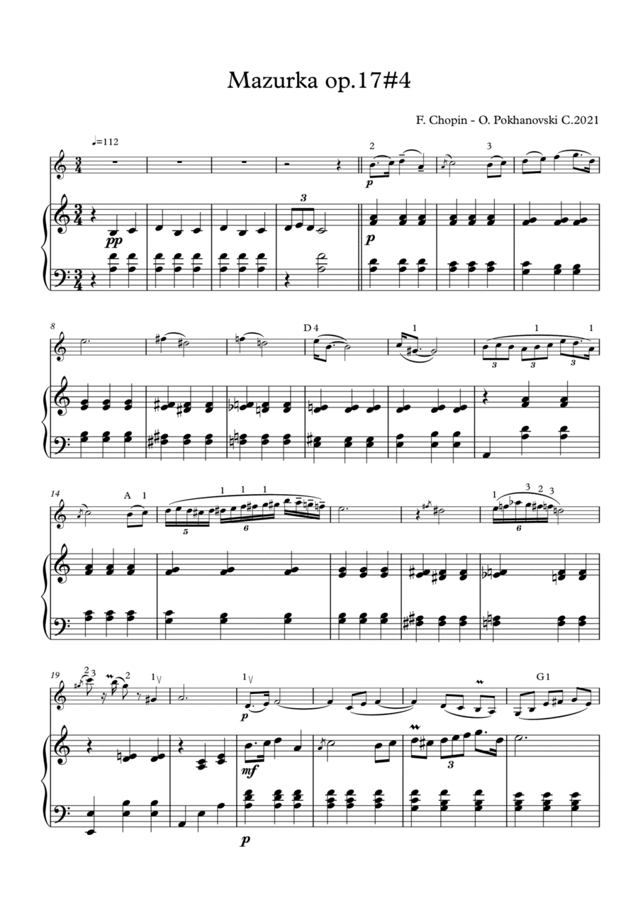 Chopin Mazurka for violin and piano (arr. Oleg Pokhanovski)
