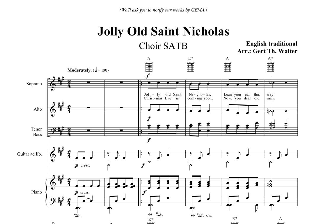 Jolly Old Saint Nicholas (arr. Gert Th. Walter)