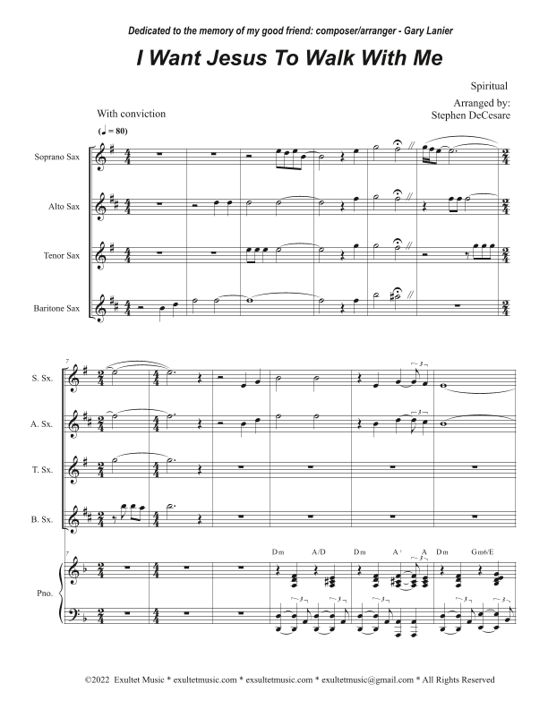 I Want Jesus To Walk With Me (Saxophone Quartet and Piano) (arr. Stephen DeCesare)