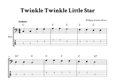 Twinkle Twinkle Little Star - For Bass (C Major with TAB) (arr. Yuri Noronha)