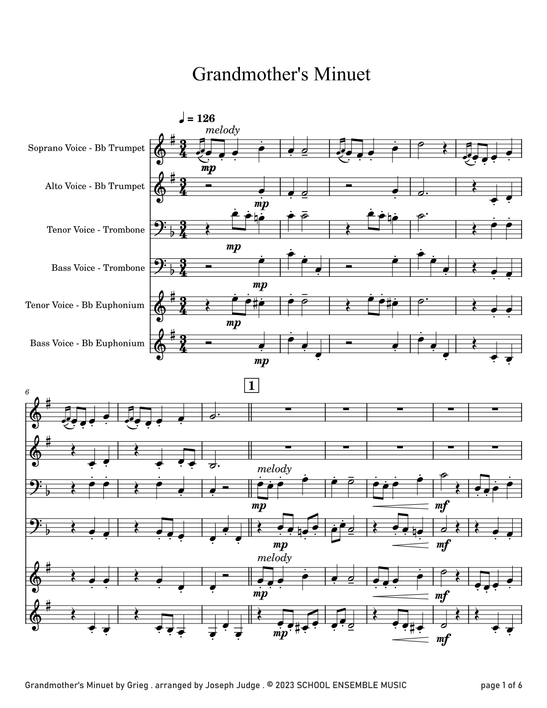 Grandmother's Minuet by Grieg for Brass Quartet in Schools (arr. Joseph Judge)