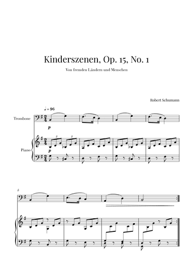 Kinderszenen, Op 15, No. 1 (for Trombone and Piano) (arr. Cadenza Editions)