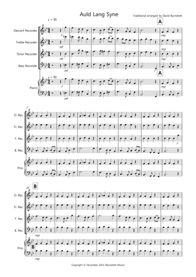 Auld Lang Syne for Recorder Quartet (arr. David Burndrett)