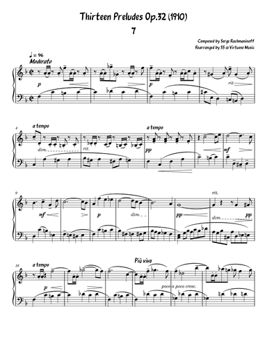 Serge Rachmaninoff 13 Prelude Op. 32 No. 7 (piano easy/intermediate arrrangment) (arr. Stephanie So)