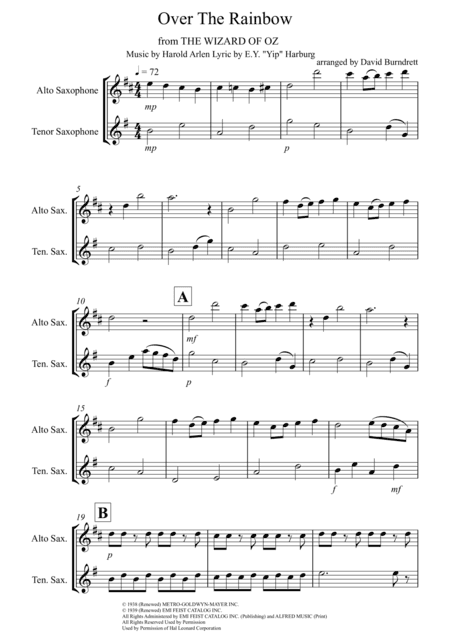 Over The Rainbow (from The Wizard Of Oz) (arr. David Burndrett)