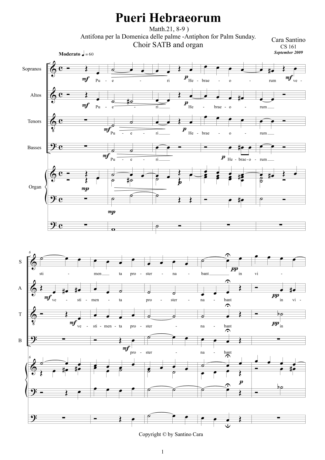 Pueri Hebraeorum - Antiphon for Choir SATB and organ
