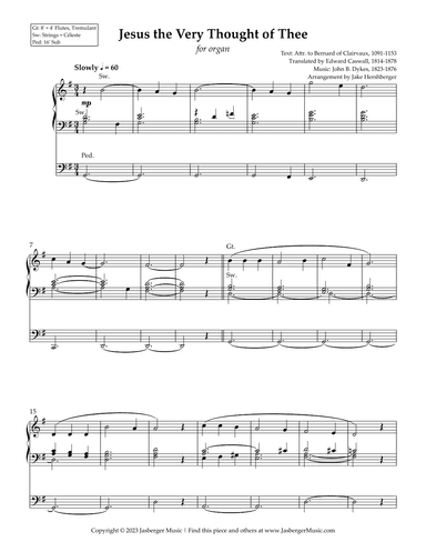 Jesus The Very Thought of Thee | Easy Organ Solo for Religious Settings (arr. Jake Hershberger)