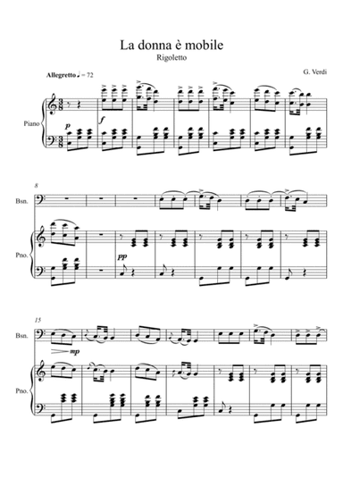 Giuseppe Verdi - La donna e mobile (Rigoletto) Bassoon Solo - C Key (arr. André Laitano)