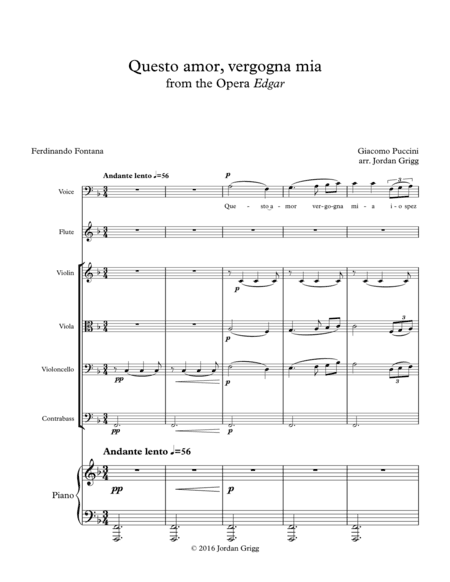 Questo amor, vergogna mia from the Opera Edgar (arr. Jordan Grigg)