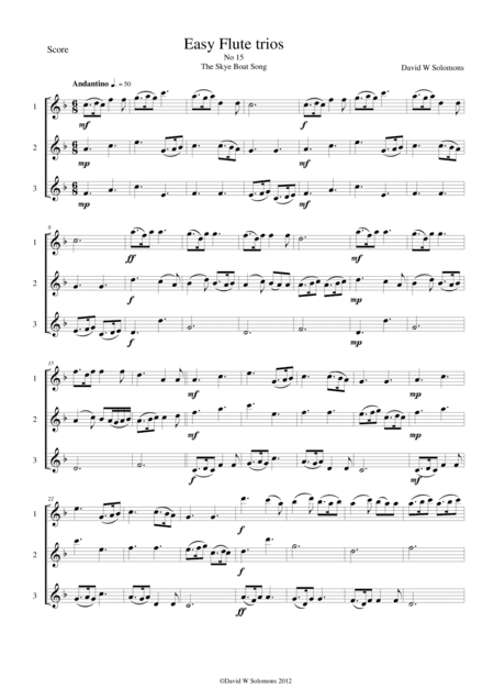 The Skye boat song (Speed bonny boat) for flute trio (arr. David Warin Solomons)