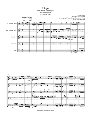 Allegro (from "Sonata for Trumpet") (Bb) (Brass Quintet - 2 Trp, 1 Hrn, 1 Trb, 1 Tuba) (Trombone lea (arr. Regis Bookshar)