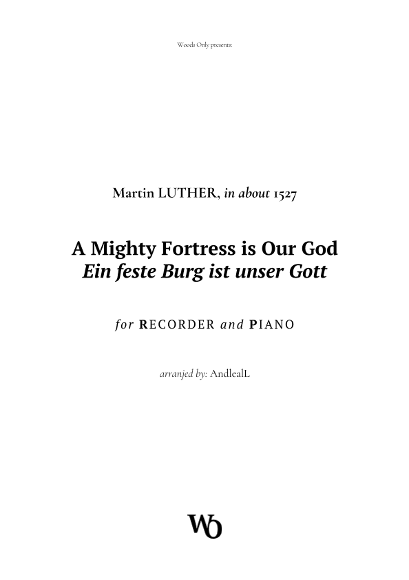 A Mighty Fortress is Our God by Luther for Recorder and Piano (arr. Ander)