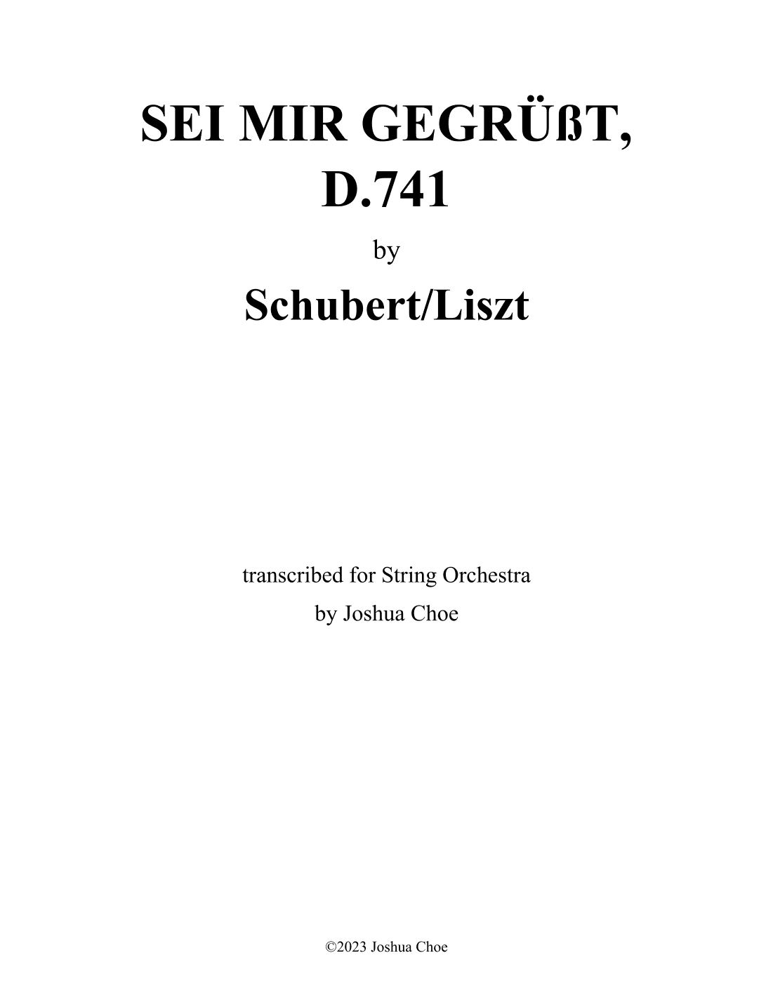 Sei mir gegrüßt, D.741 (arr. JMJ Arrangements)