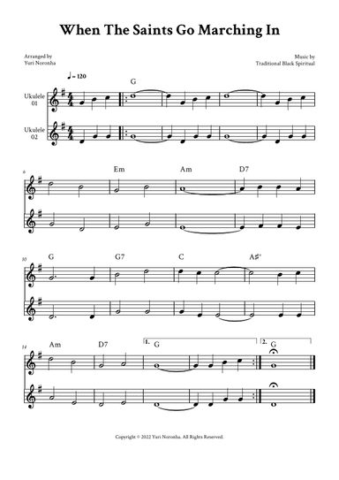 When The Saints Go Marching In - For Ukulele Duet (G Major) (arr. Yuri Noronha)