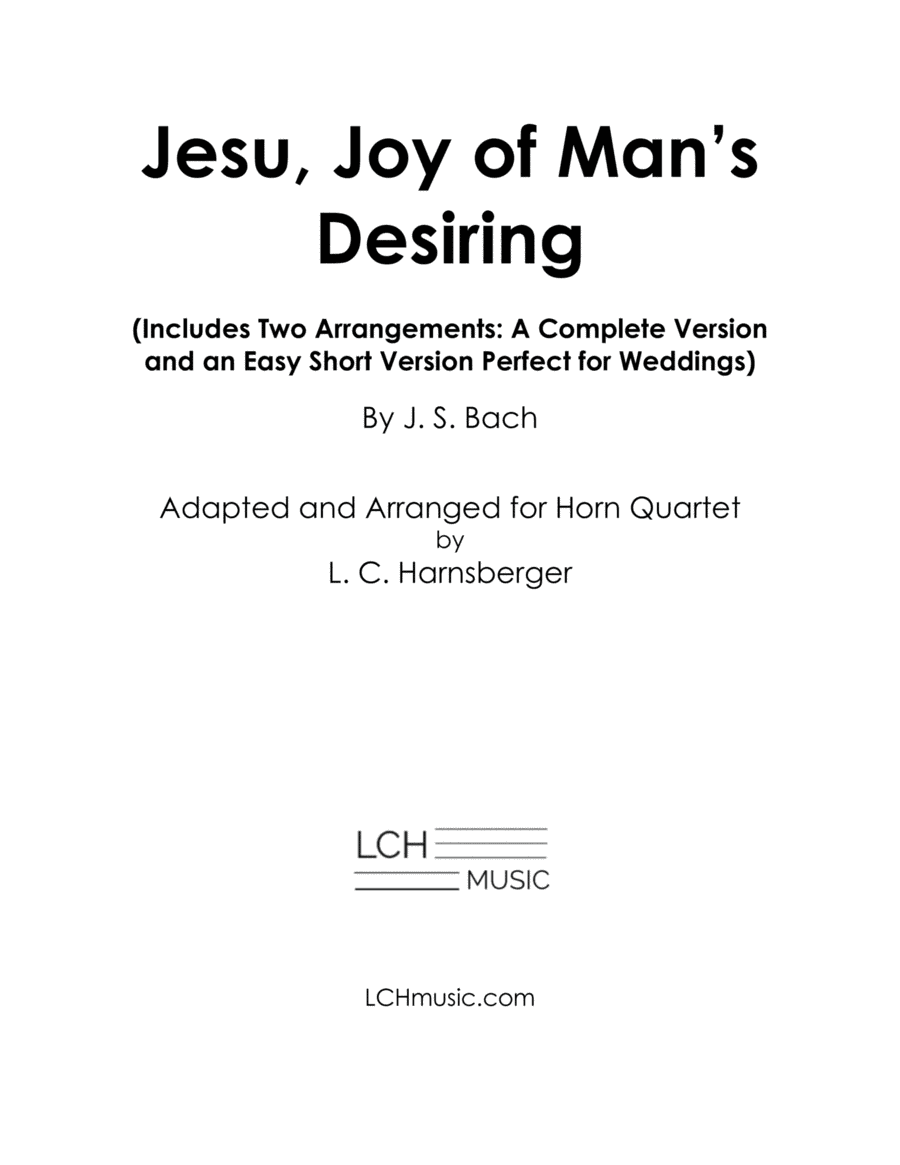 Jesu, Joy of Man's Desiring for Horn Quartet (arr. L. C. Harnsberger)