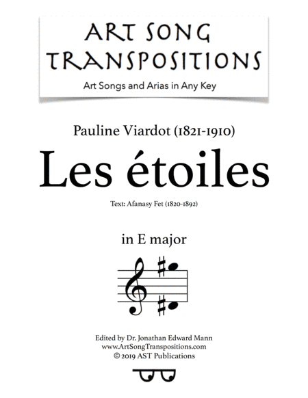 VIARDOT: Les étoiles (transposed to E major) (arr. ArtSongTranspositions.com)