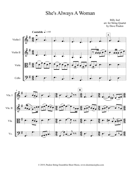 She's Always A Woman (arr. Dave Prudon)