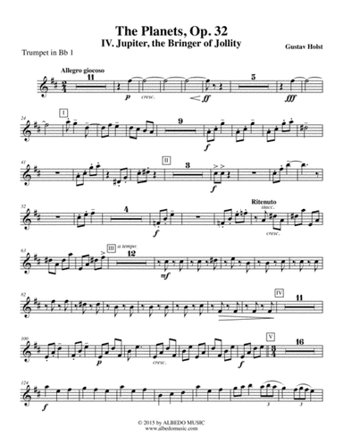 Holst The Planets, IV. Jupiter, the Bringer of Jollity - Trumpet in Bb 1 (Transposed Part), Op. 32 (arr. Doug Clyde)