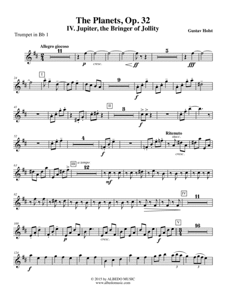 Holst The Planets, IV. Jupiter, the Bringer of Jollity - Trumpet in Bb 1 (Transposed Part), Op. 32 (arr. Doug Clyde)