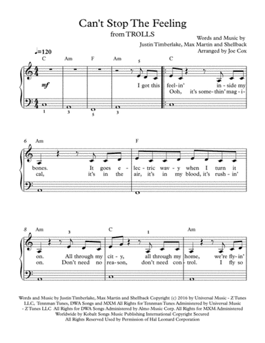 Can't Stop The Feeling  from TROLLS (arr. Joe Cox)